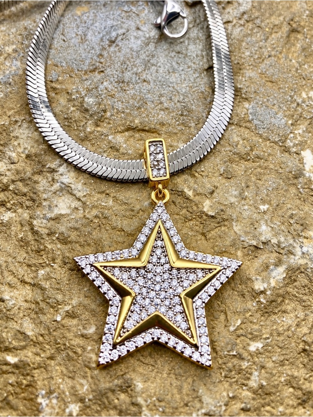 Two Tone Crystal Star Necklace